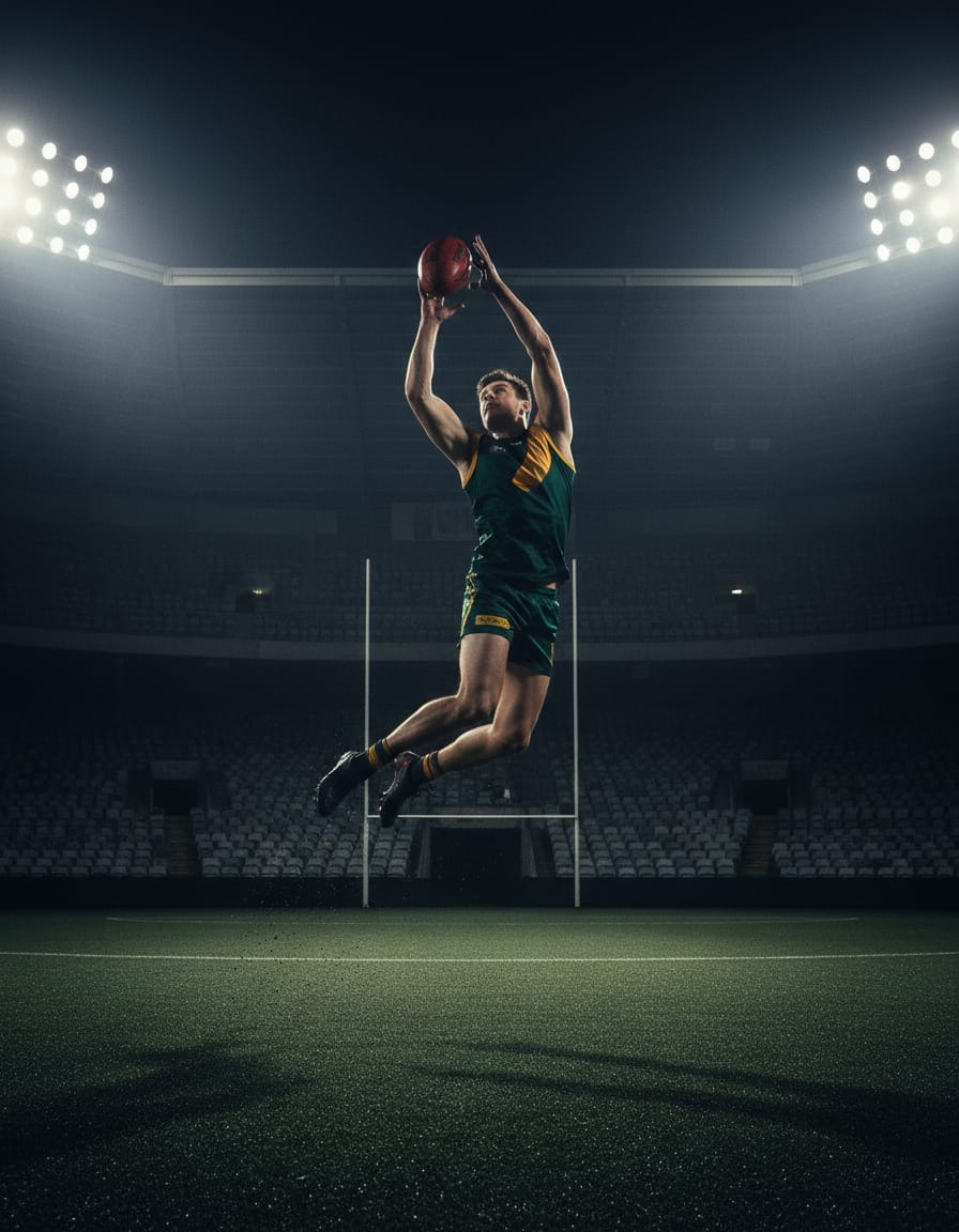Athlete competing under stadium floodlights
