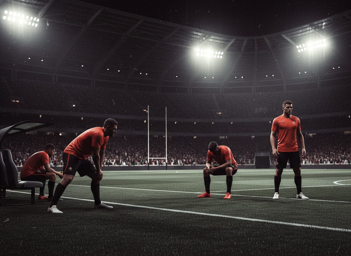Athletes preparing before a night match in an Australian stadium